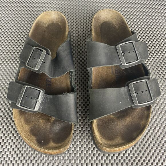 Birkenstock Arizona Sandals Adult Size 40 Black Leather Casual Made In Germany - Picture 1 of 11